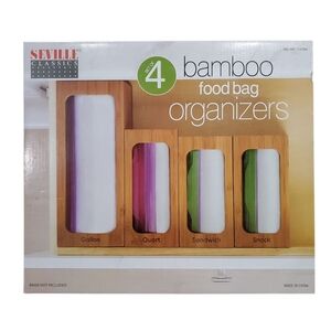 Seville Classics Bamboo Bag Storage Organizer for Drawer 4 piece NIB